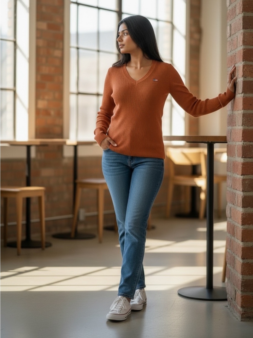 Polo by Ralph Lauren Women's V-Neck Sweater - Rust Orange
